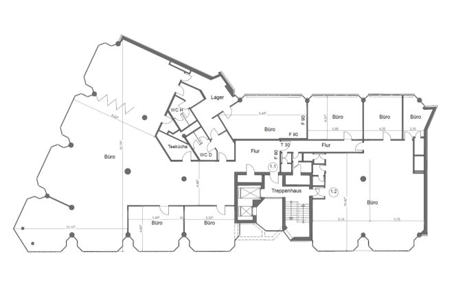 Grundriss 1 OG - 628 m²