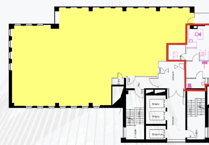 Grundriss 8.OG gelb markiert