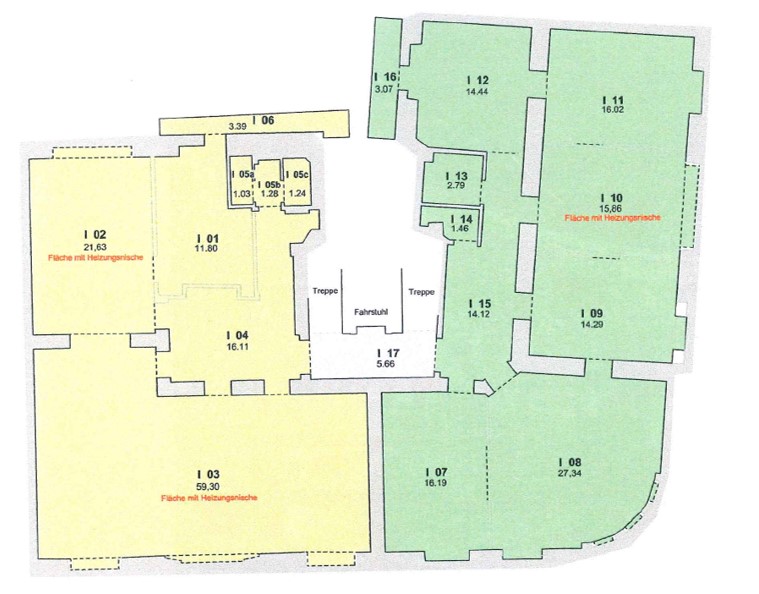 Grundriss 1 OG (gelb markiert)