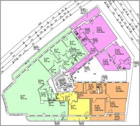 Grundriss 5 OG - 307,00 m² grün+gelb markiert