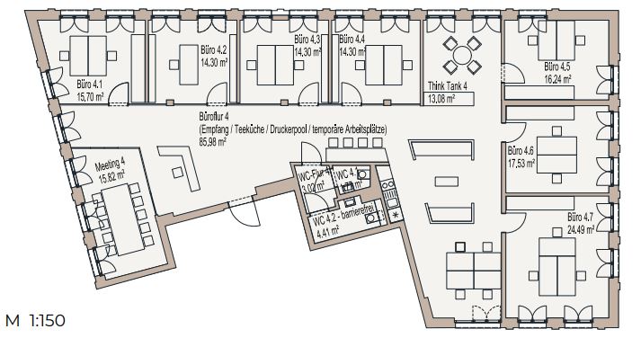 Grundriss 1. -3.OG Musterplanung Zellenbüro