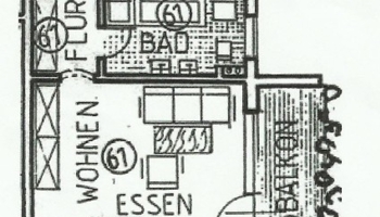 2 Zimmer Wohnung, Küche, Balkon, Bad mit Wanne und Fenster