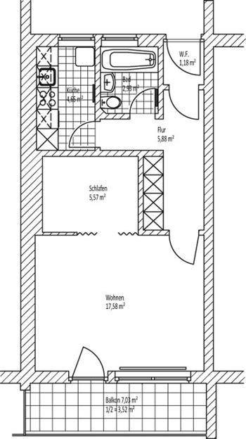 Grünblick-1,5-Zimmer-Wohnung mit Balkon (7qm) im Zentrum von Bayreuth