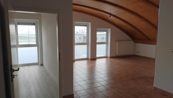 Helle gemütliche 2,5 Zimmer Dachwohnung, Decke in Holz (Tonnendach)  und mit Blick in´s Grüne